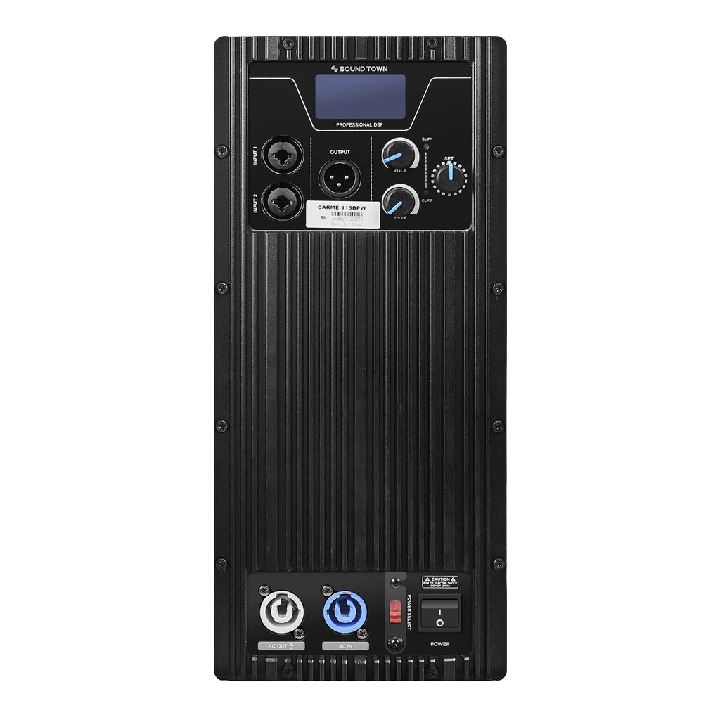 Sound Town CARME-115BPW-R CARME Series 15" 2-Way Powered Professional PA DJ Monitor Speaker, Black w/ Compression Driver for Installations, Live Sound, Karaoke, Bar, Church, Refurbished - Amp Plate Module