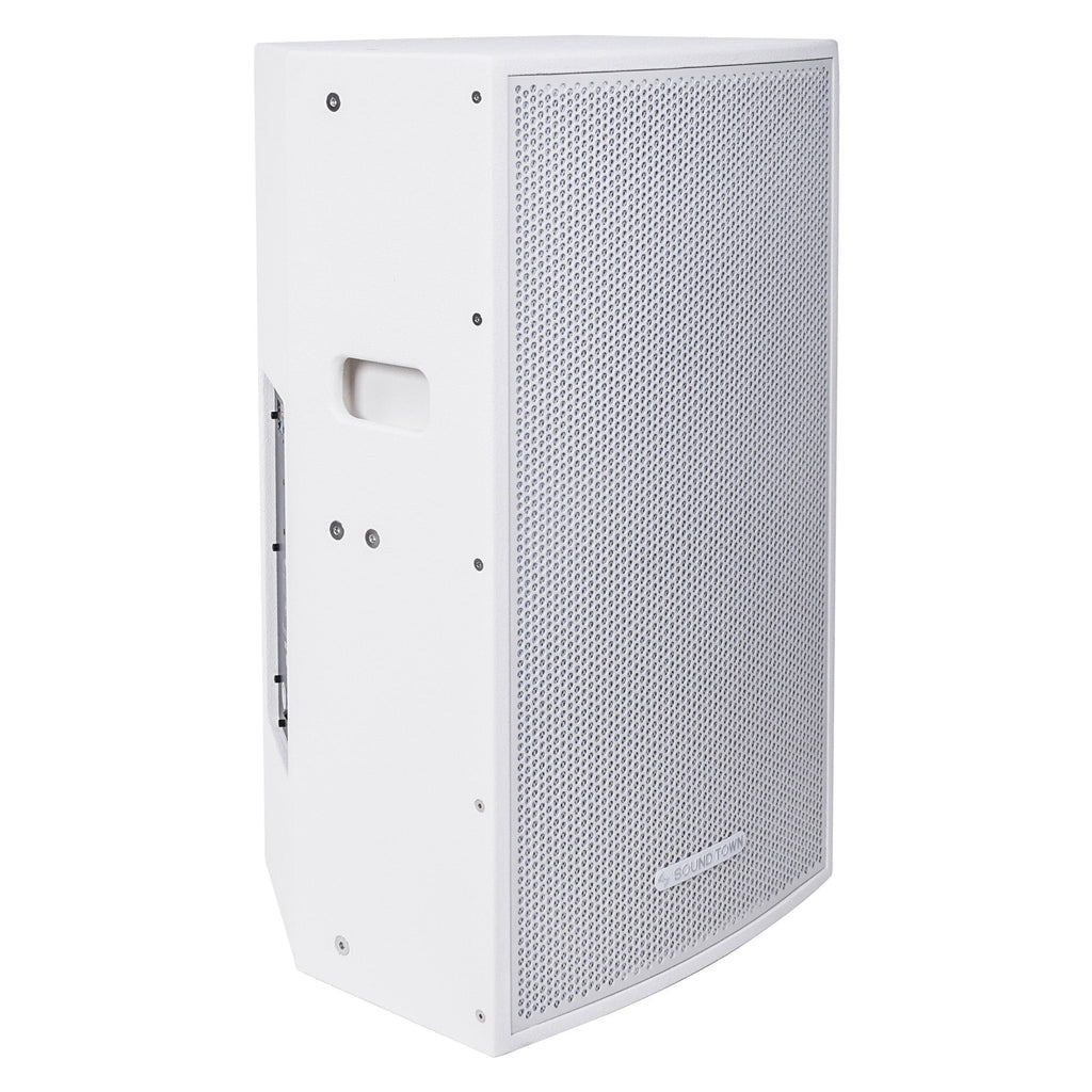 Sound Town CARME-115WPW-R CARME Series 15" 2-Way Powered Professional PA DJ Monitor Speaker, White w/ Compression Driver for Installation, Live Sound, Karaoke, Bar, Church, Refurbished - right panel
