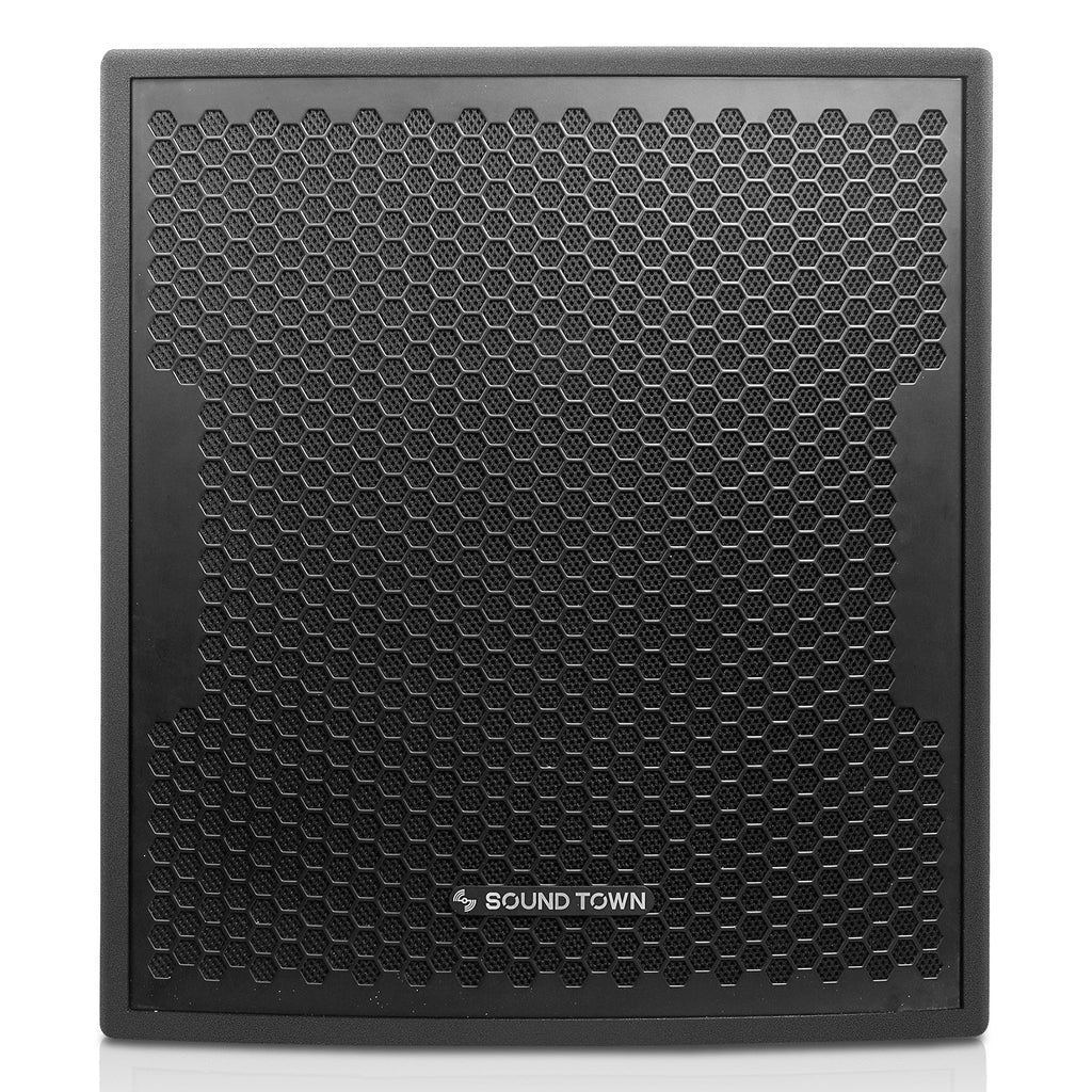 Sound Town CARME-18SPW-R CARME Series 1600W 18” Powered Subwoofer with DSP, Plywood, Black, Refurbished - Front Panel