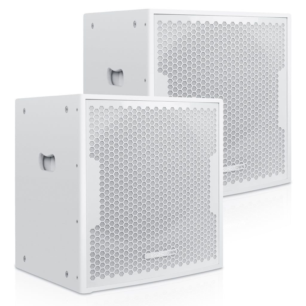 Sound Town CARME-18SWPW-PAIR Pair of CARME Series 18" 1600 Watts Powered PA DJ Subwoofers with DSP and Plywood Enclosure, White