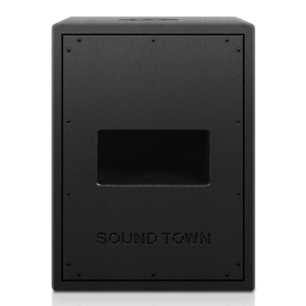 Sound Town CARME-28M3 Dual 8" 2000W Powered PA Subwoofer with Speaker Output, DSP, Plywood for Lounge, Club, Bar, Theater, Restaurant, Church - Front Panel