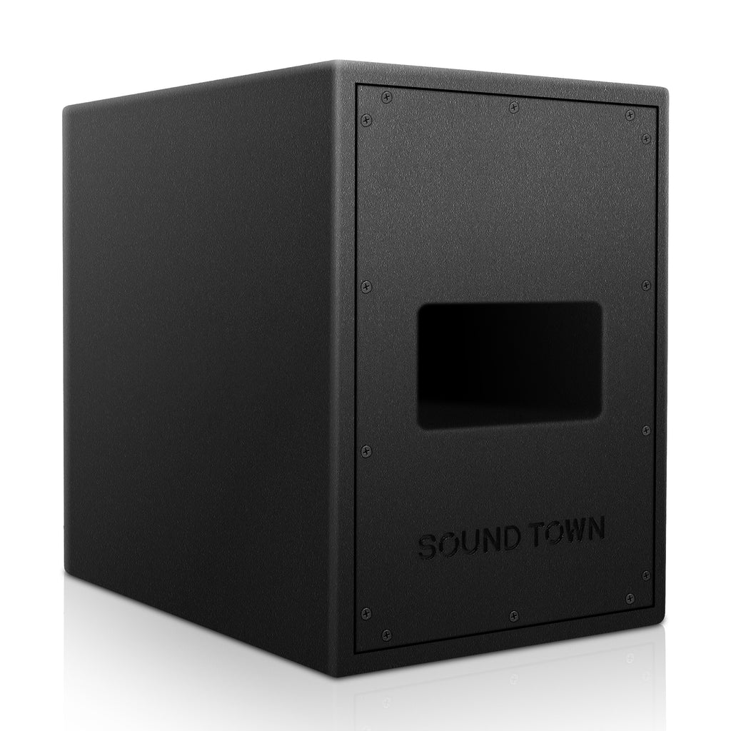 Sound Town CARME-28SPW1.1 Dual 8" 2000W Powered PA Subwoofer with Speaker Output, DSP, Plywood for Lounge, Club, Bar, Theater, Restaurant, Church - Right Panel