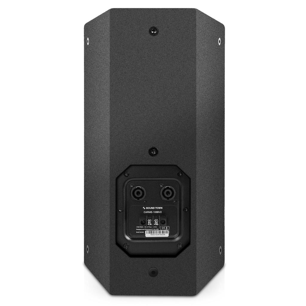 Sound Town CARME-U108BNIX CARME Series 8" Passive 350W 2-Way Professional Wall-Mount Stage Monitor Loudspeaker, Black with Compression Driver and U Bracket for Commercial Audio Installation, Live Sound, Karaoke, Bar, Church - Back Panel