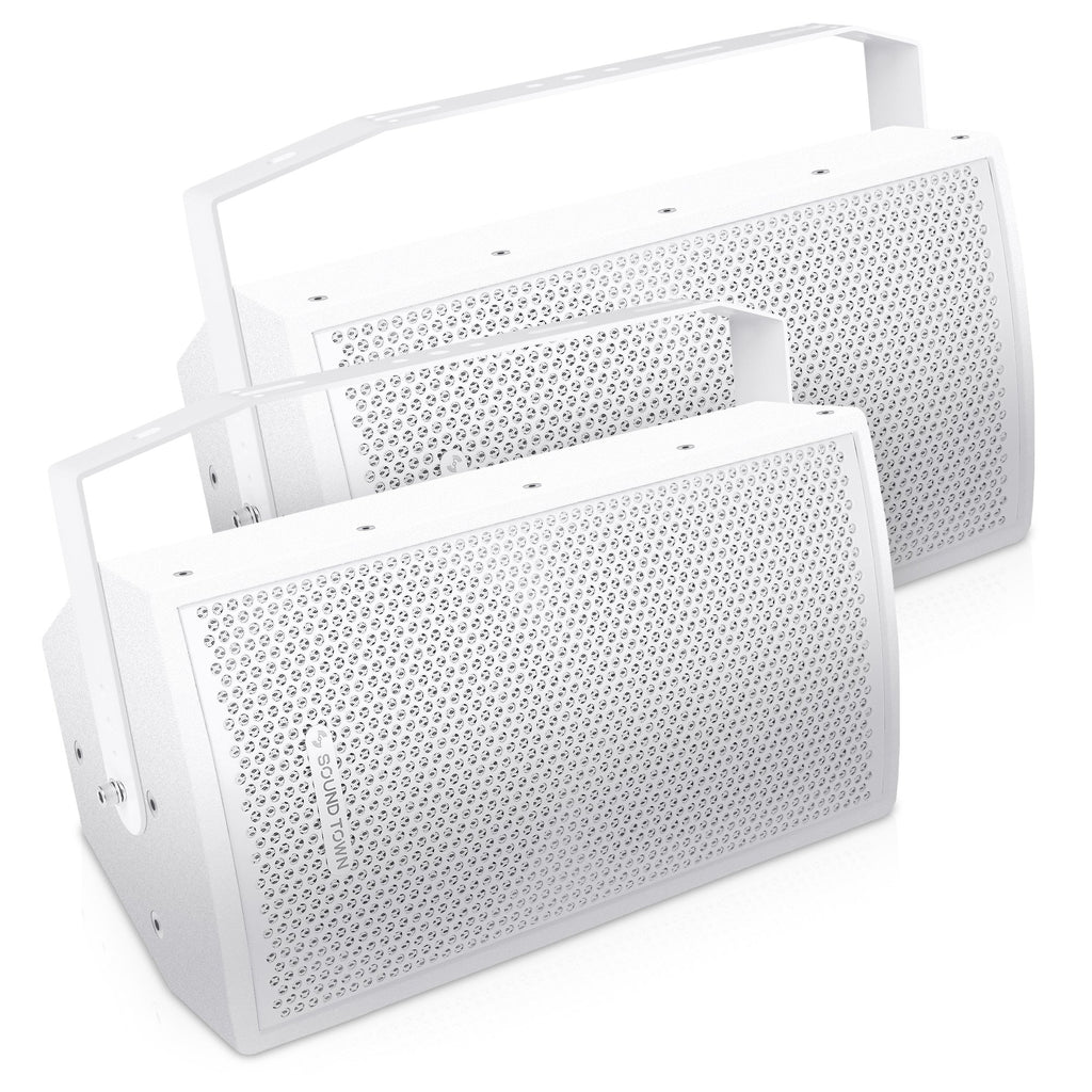 Sound Town CARME-U108W-PAIR Pair of CARME Series 8" Passive 350W 2-Way Professional Wall-Mount Stage Monitor Loudspeaker, White with Compression Driver and U Bracket for Commercial Audio Installation, Live Sound, Karaoke, Bar, Church
