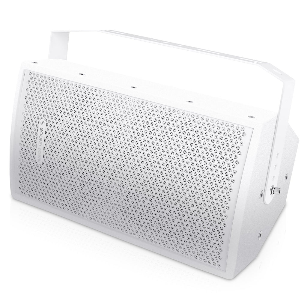 Sound Town CARME-U108W CARME Series 8" Passive 350W 2-Way Professional Wall-Mount Stage Monitor Loudspeaker, White with Compression Driver and U Bracket for Commercial Audio Installation, Live Sound, Karaoke, Bar, Church - Commercial Speakers