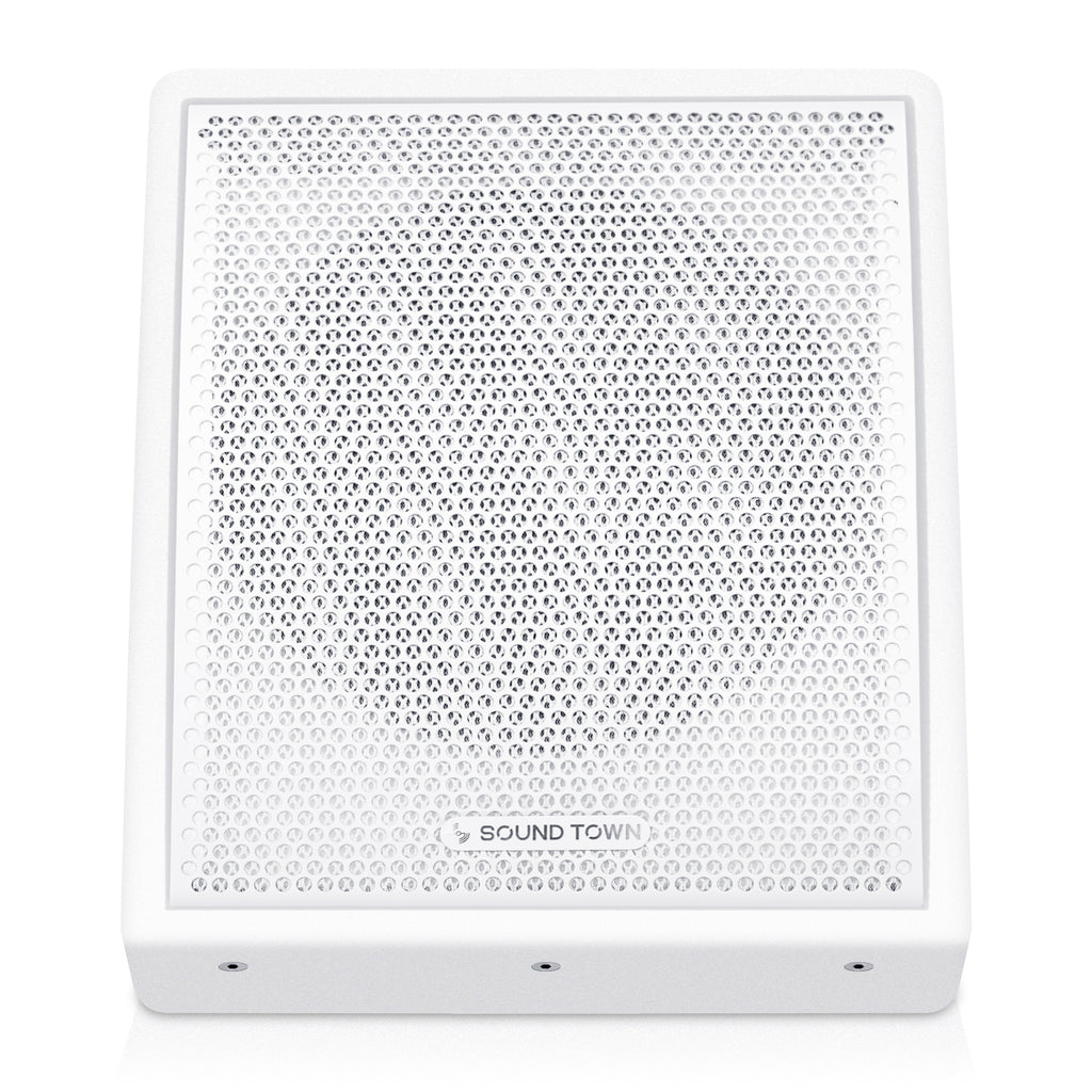  Sound Town CARME-U10MW CARME Series 10" Coaxial Passive 2-way Professional PA DJ Stage Monitor Speaker, White with U Mounting Bracket, for Surface-Mount, Installation, Live Sound, Bar, Church - Front Grille