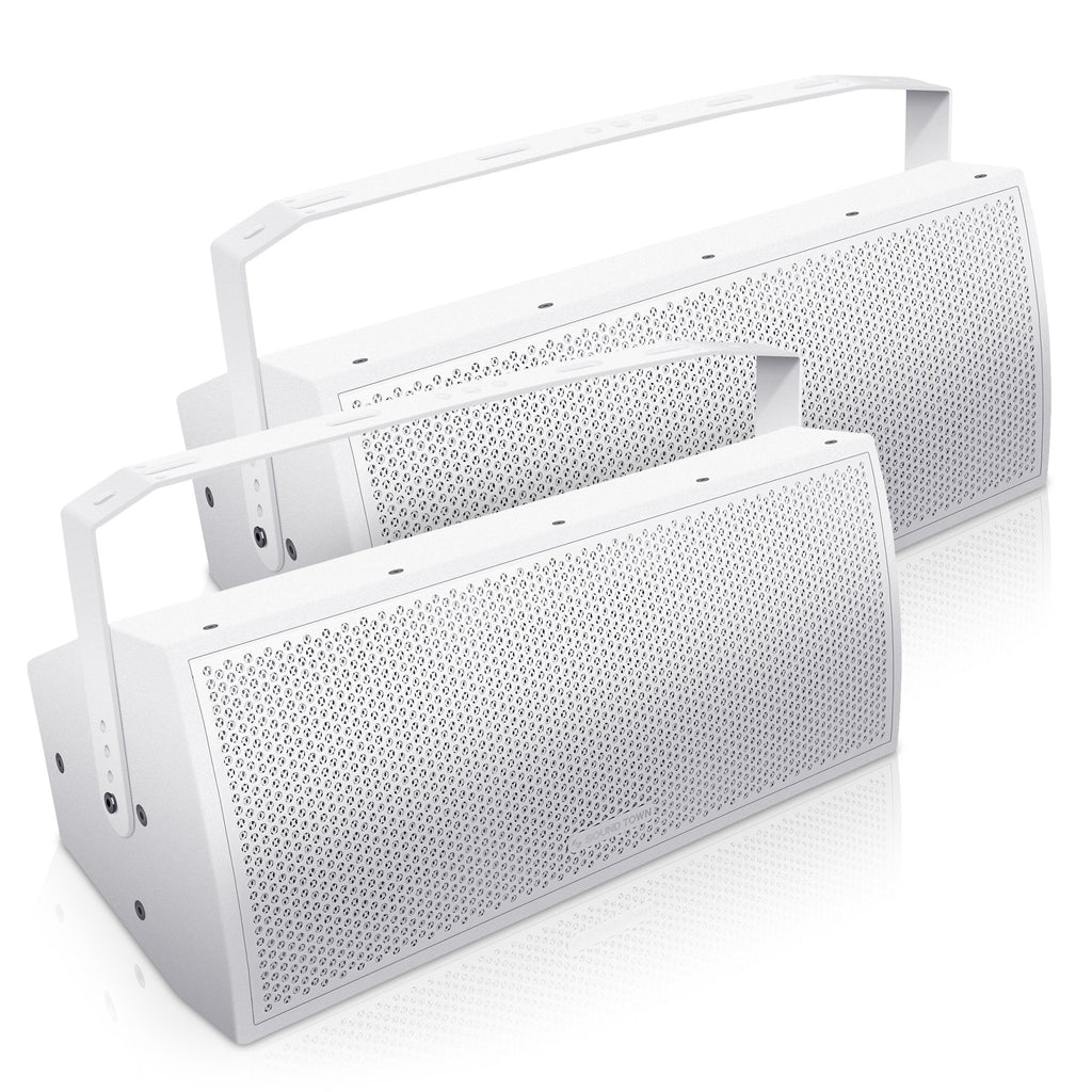 Sound Town CARME-U208W-PAIR Pair of CARME Series Dual 8" Passive 2-Way Professional Wall-Mount Stage Monitor Loudspeaker, White with Compression Driver and U Bracket for Commercial Audio Installation, Live Sound, Karaoke, Bar, Church