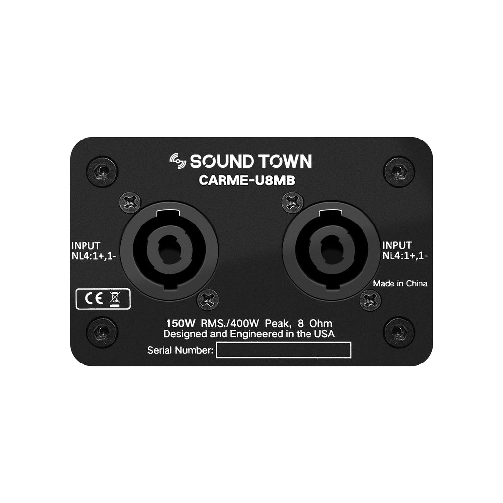 Sound Town CARME-U8MB CARME Series 8" Coaxial Passive 2-way Professional PA DJ Stage Monitor Speaker, Black with U Mounting Bracket, for Surface-Mount, Installation, Commercial Audio, Live Sound, Bar, Church - Speakon Input and Outputs