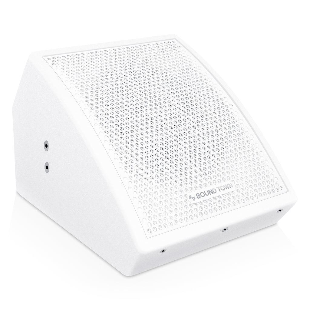 Sound Town CARME-U8MW CARME Series 8" Coaxial Passive 2-way Professional PA DJ Stage Monitor Speaker, White with U Mounting Bracket, for Surface-Mount, Installation, Commercial Audio, Live Sound, Bar, Church - Wall Mount Applications