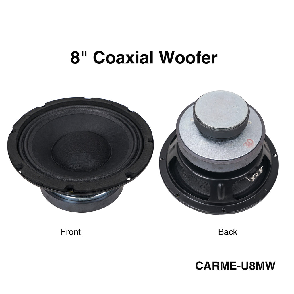Sound Town CARME-U8MW CARME Series 8" Coaxial Passive 2-way Professional PA DJ Stage Monitor Speaker, White with U Mounting Bracket, for Surface-Mount, Installation, Commercial Audio, Live Sound, Bar, Church - Woofer Front & Back