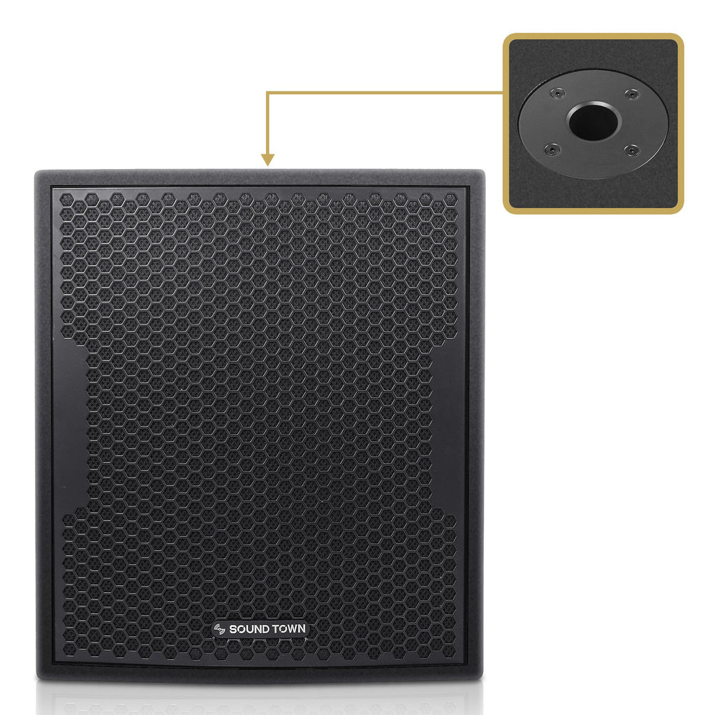 Sound Town CARPO-12DSPW-R CARPO Series 800W 12" Powered Subwoofer with 2 Speaker Outputs, Plywood Enclosure, Black, Refurbished - 35mm Mounting Socket