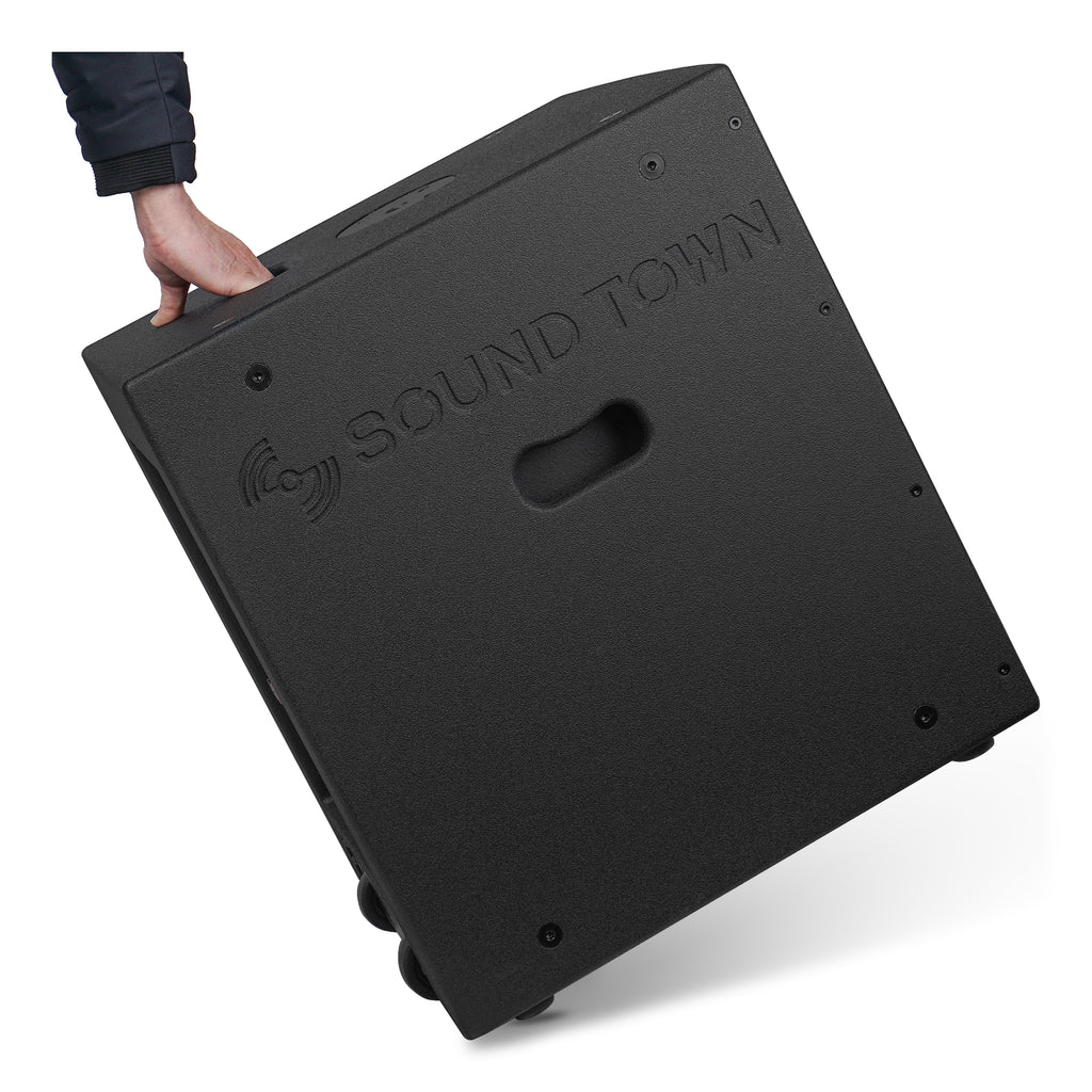 Sound Town CARPO-15SPW | CARPO Series 15” Powered PA Subwoofer with 2 Speaker Outputs, 1600W, LPF, Birch Plywood, Black - Portable and Easy to Transport 
