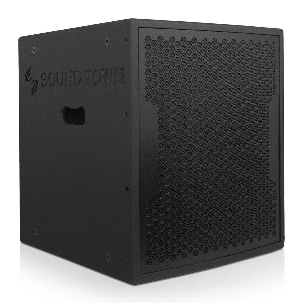 Sound Town CARPO-15SPW | CARPO Series 15” Powered PA Subwoofer with 2 Speaker Outputs, 1600W, LPF, Birch Plywood, Black - Right Panel