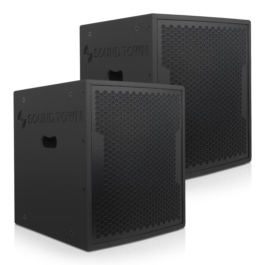 Sound Town CARPO-15SPW-PAIR | CARPO Series 2-Pack 15" Powered PA Subwoofers with Speaker Outputs, 1600W, LPF, Birch Plywood, Black