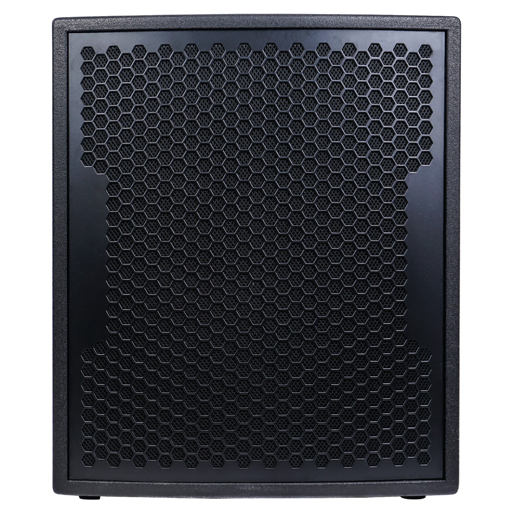 Sound Town CARPO-15SPW 1600 Watts 15 Powered Subwoofer with 2 Speaker Outputs, Plywood Enclosure and 2 Wheels, Black - Front Panel, Steel with Anti-Corrosion Mesh Grille