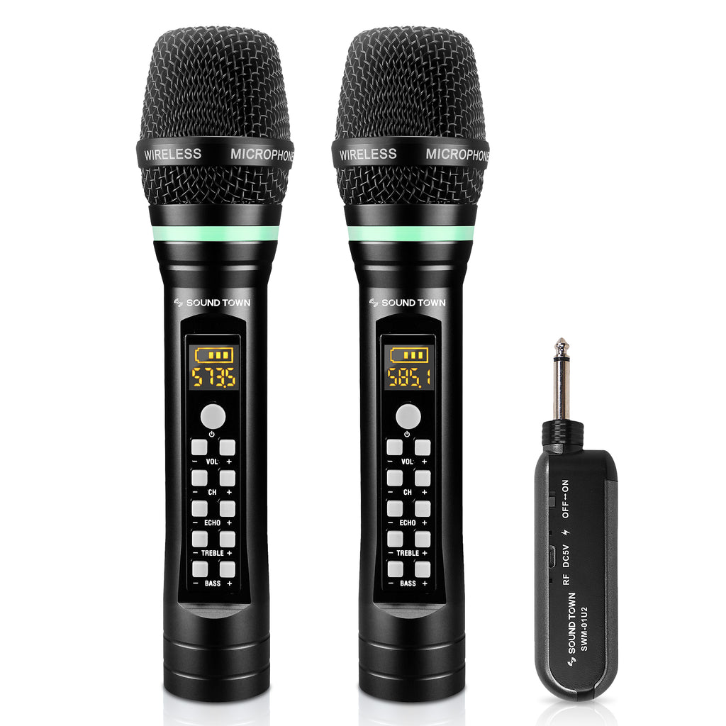 Sound Town CARPO-L1SWM01 100-Channel UHF Rechargeable Wireless Handheld Microphone System with Bluetooth, Built-in Effects, 1/4" Mini Portable Receiver for Karaoke, Events, Church, Meetings