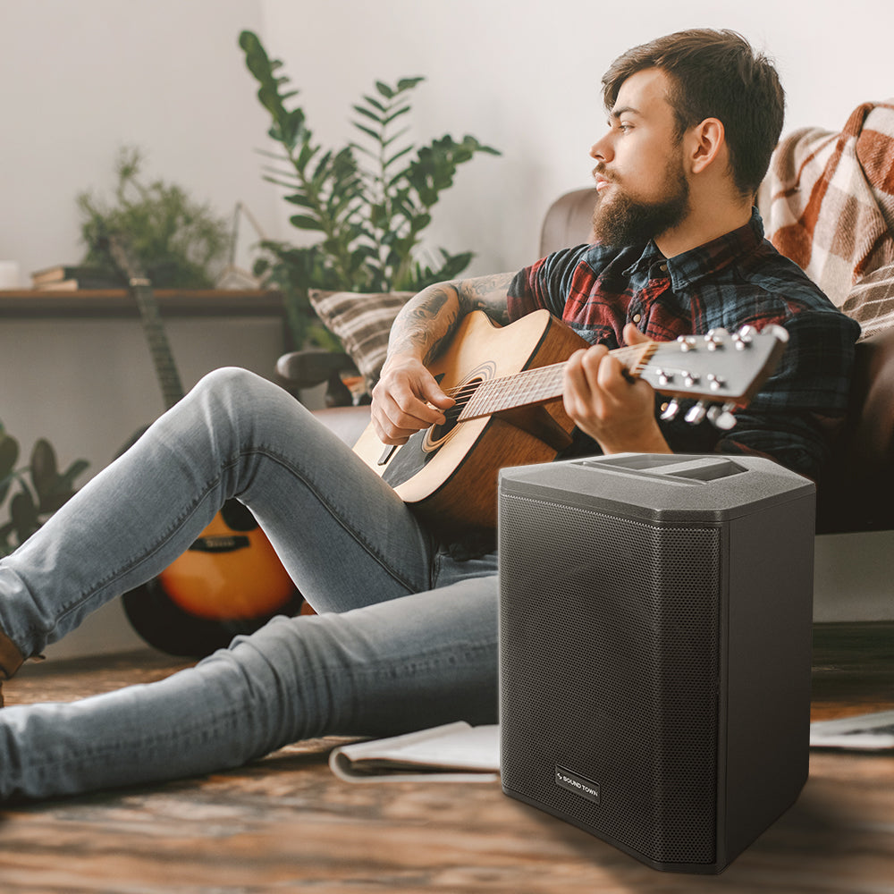 Sound Town CARPO-S1-R Multi-position All-in-One Portable Powered PA System with TWS Bluetooth, Rechargeable Battery, Refurbished - Musician Advertisement