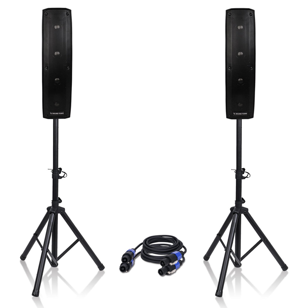 Sound Town CARPO-V415SPW CARPO Series 2-Pack 500W Passive Column Speaker Mini Line Array System w/ Two 4 X 4” Column Speakers, Speaker Stands and 9-Feet Speakon to Speakon Cables
