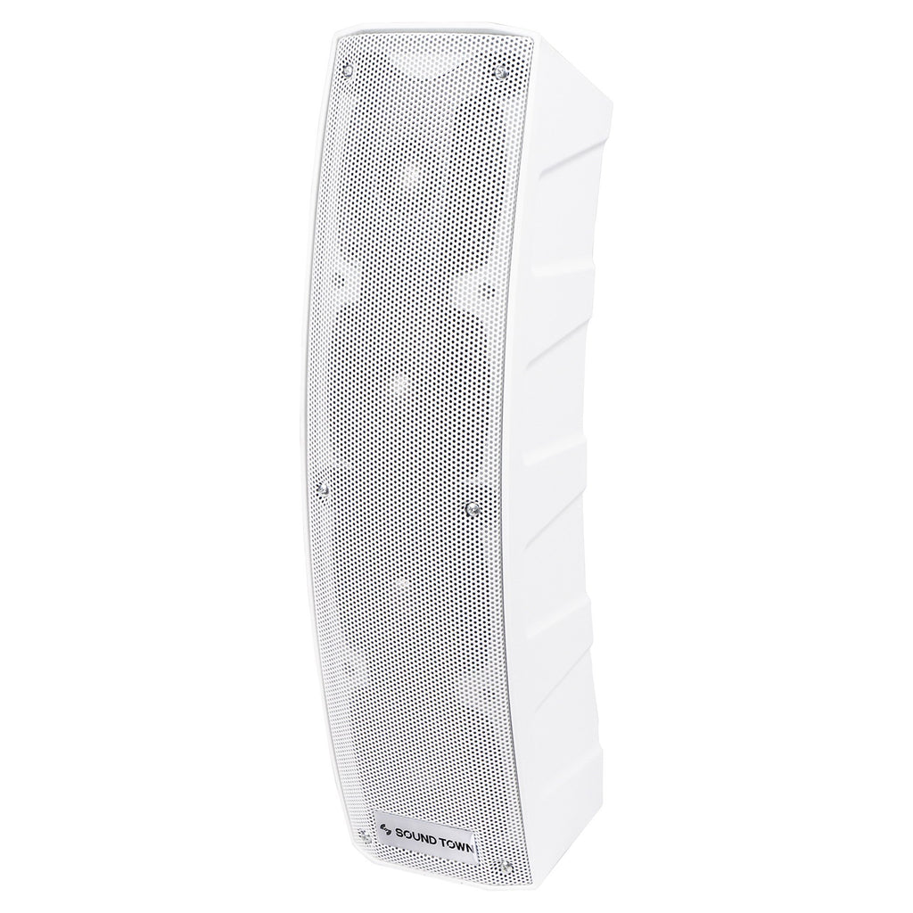 Sound Town CARPO-V4W12 CARPO Series 500W Passive Mini Line Array Column Speaker System with Two 4 X 4” Column Speakers, Stands and 9-Feet Speakon Cables, White - Left Panel