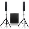 Sound Town CARPO-V5B15 | Powered PA System with 15" 1600W Subwoofer and CARPO-V5B Column Array Loudspeakers, Two Adjustable Tripod Stands, Birch Plywood, Black