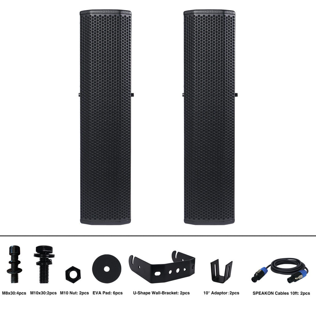 Sound Town CARPO-V5B Pair of Passive Wall-Mount Column Mini Line Array Speakers with 4 x 5” Woofers, Black for Live Event, Church, Conference, Lounge, Installation - Package Contents