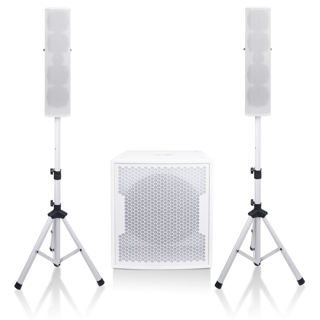 Sound Town CARPO-V5W15 Subwoofer and Column Line Array System, with Two 4 x 5” 500W Passive Column Speakers and One 15” 1600W Powered Subwoofer, White