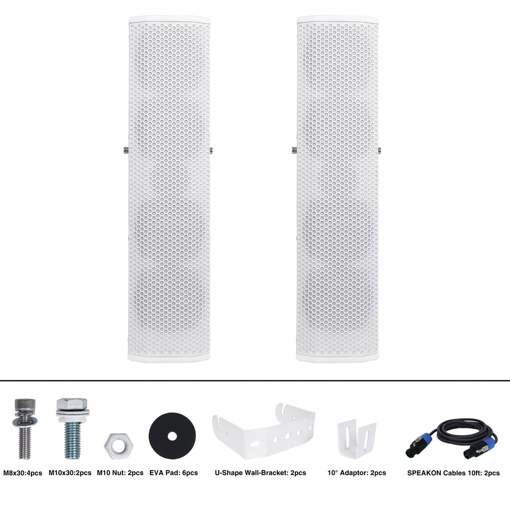 Sound Town CARPO-V5W Pair of Passive Wall-Mount Column Mini Line Array Speakers with 4 x 5” Woofers, White for Live Event, Church, Conference, Lounge, Installation - Package Contents