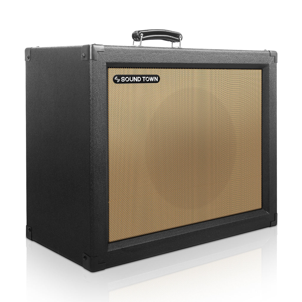 Sound Town GUC112BK 1 x 12" 65W Guitar Speaker Cabinet, Plywood, Black with wheat-grill