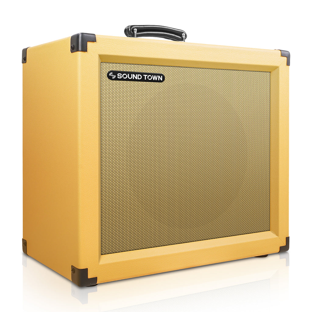Sound Town GUC112OBOR 1 x 12" 65W Guitar Speaker Open-back Cabinet, Plywood, Orange with wheat-grill