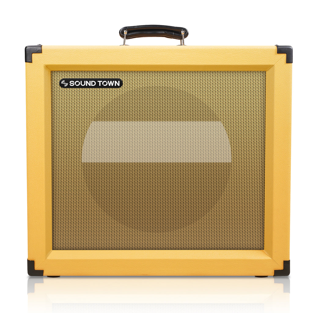 Sound Town GUC112OBOR-EC 1 x 12" Empty Open-back Guitar Speaker Cabinet, Plywood, Orange with Wheat Grill Front Panel