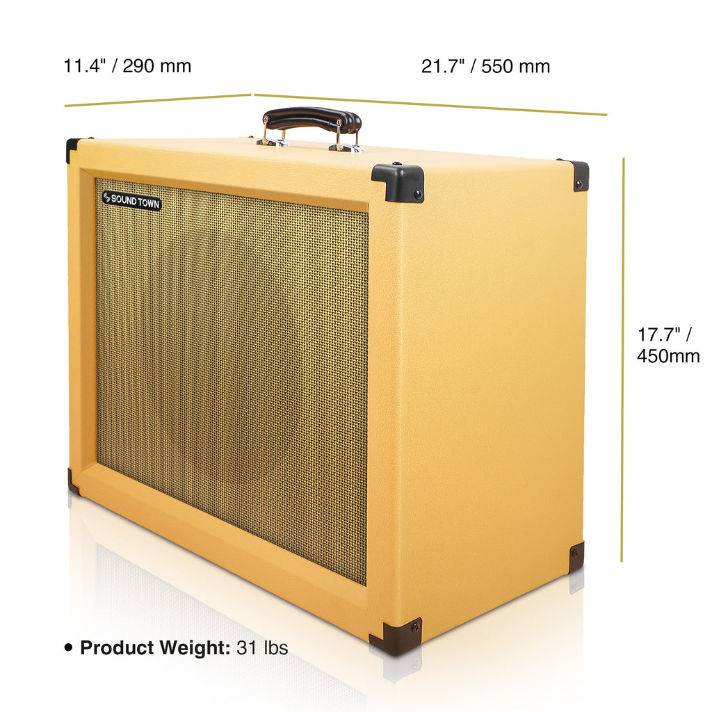 Sound Town GUC112OR 1 x 12" 65W Guitar Speaker Cabinet, Plywood, Orange - Size, Dimensions, and Weight