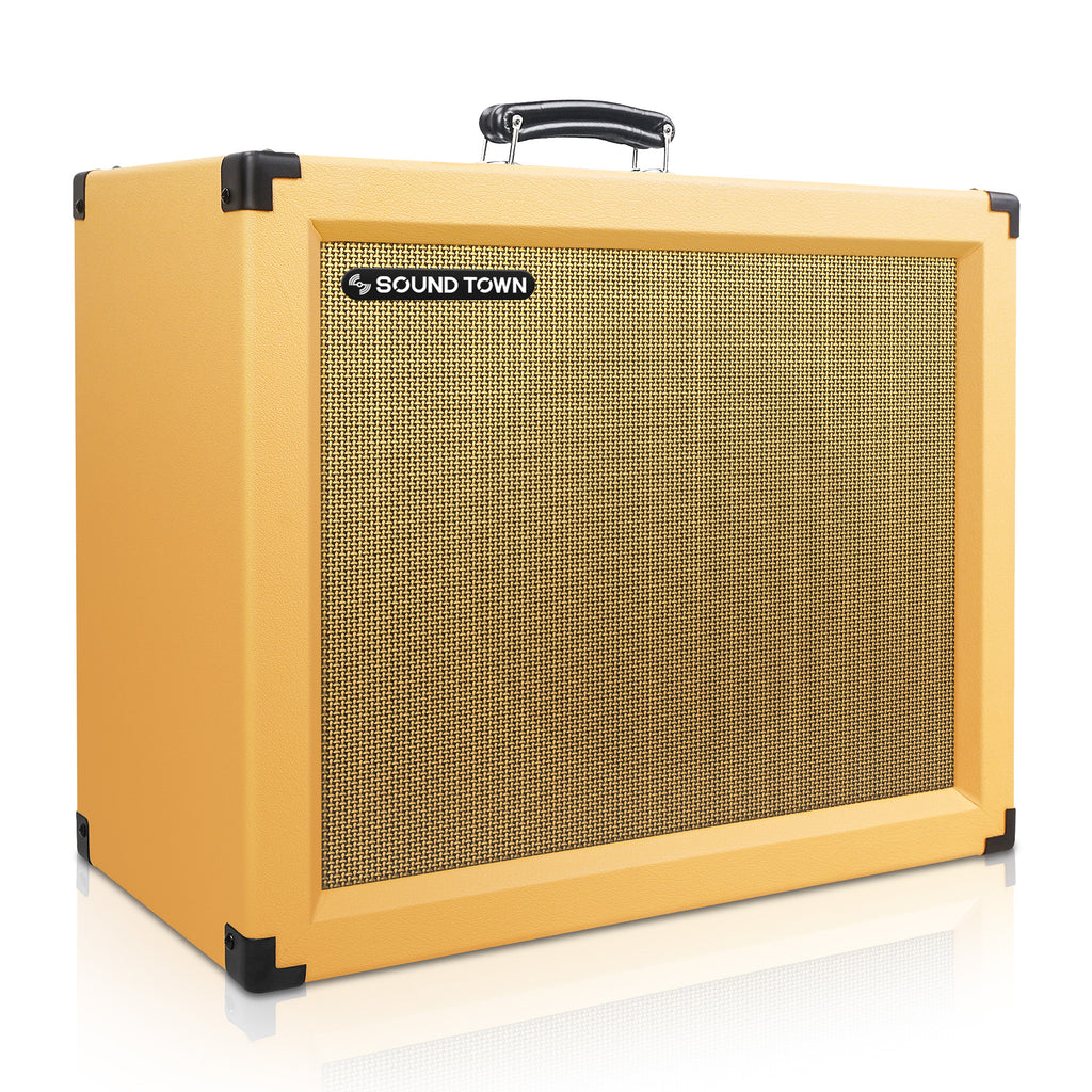 Sound Town GUC112OR 1 x 12" 65W Guitar Speaker Cabinet, Plywood, Orange with wheat-grill