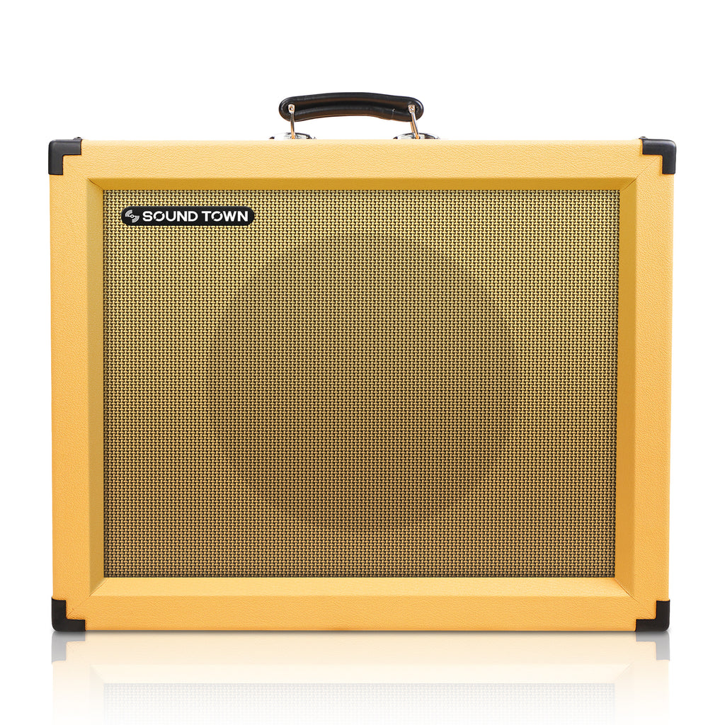 Sound Town GUC112OR-EC 1 x 12" Empty Closed-back Guitar Speaker Cabinet, Plywood, Orange with Wheat Grill Front Panel
