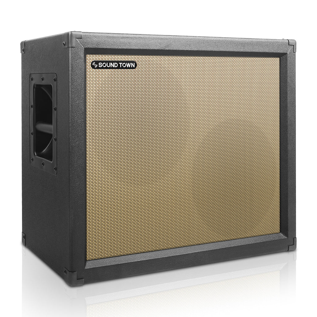 Sound Town GUC212OBBK 2 x 12" 130W Open-back Guitar Speaker Cabinet, Birch Plywood, Black Tolex, Wheat Cloth Grille with wheat-grill