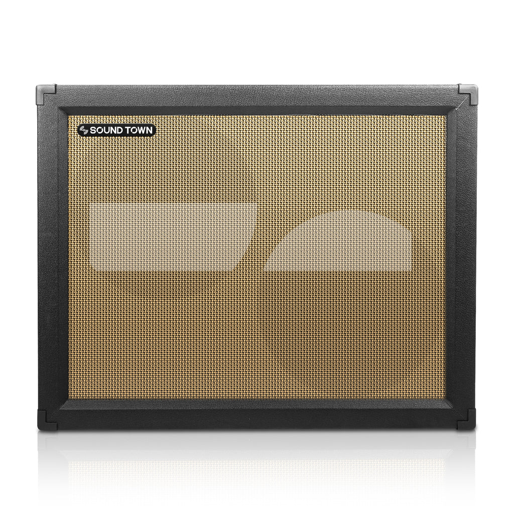 Sound Town GUC212OBBK-EC 2 x 12" Empty Open-back Guitar Speaker Cabinet, Plywood, Black with Wheat Grill Front Panel