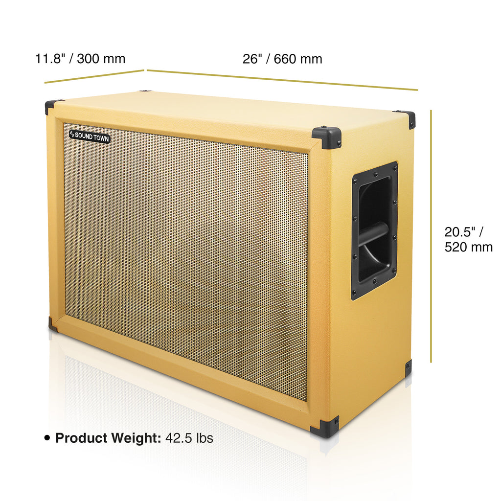 Sound Town GUC212OBOR 2 x 12" 130W Open-back Guitar Speaker Cabinet, Birch Plywood, Orange Tolex, Wheat Cloth Grille - Size, Dimensions, and Weight
