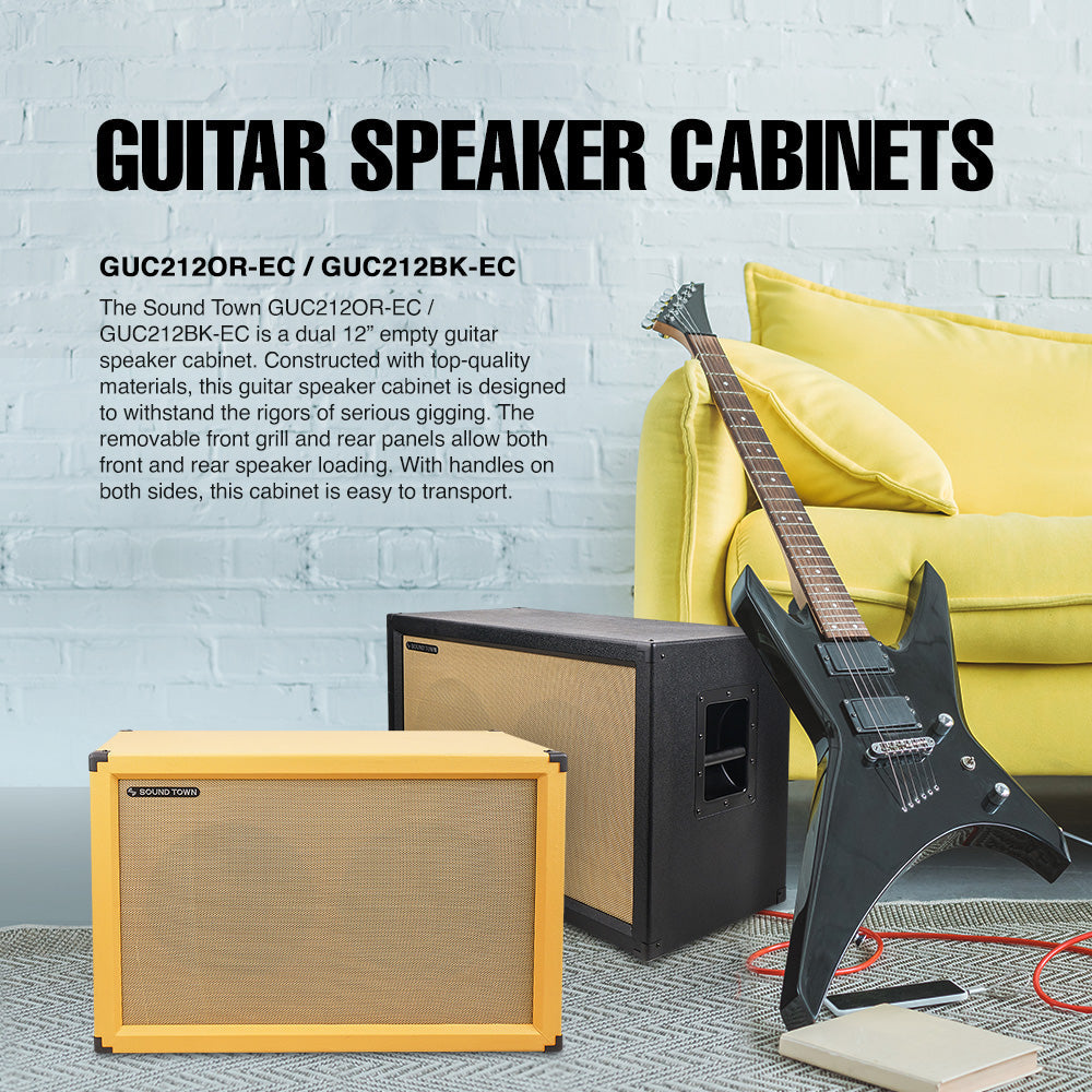 Sound Town GUC212OR-EC-R 2x12" Empty Guitar Speaker Cabinet, Birch Plywood, Orange, Wheat Cloth Grill, Front or Rear Loading, Compatible with Celestion/Eminence Speakers, Refurbished -advertisement
