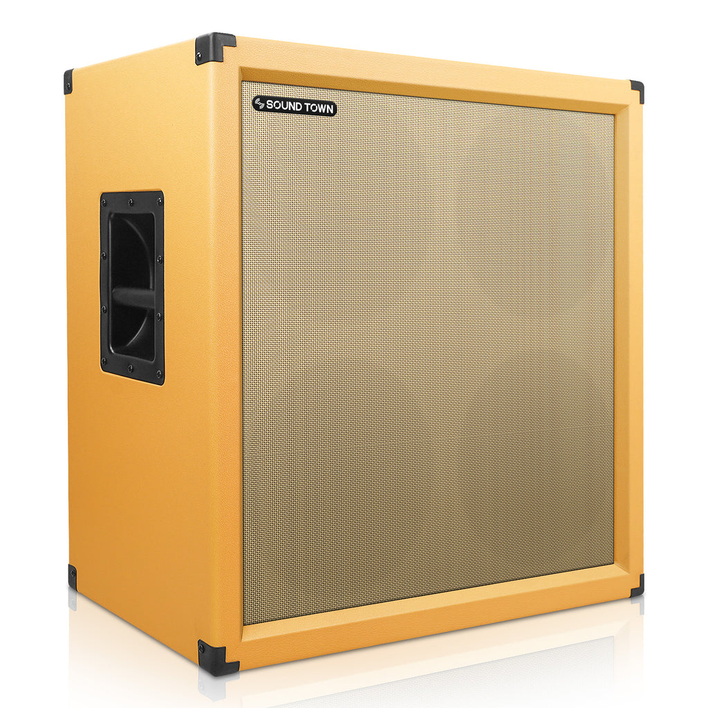Sound Town GUC412OR 4 x 12" 260W Guitar Speaker Cabinet, Birch Plywood, Orange Tolex, Wheat Cloth Grille with wheat-grill