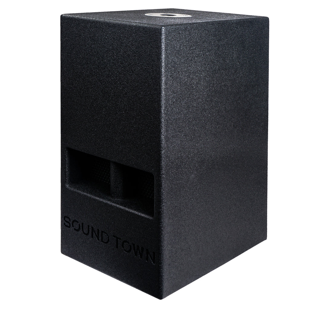 Sound Town KALE-208BCE CARME Series 10” 600W Powered PA/DJ Subwoofer with Folded Horn Design, Black - Left Panel