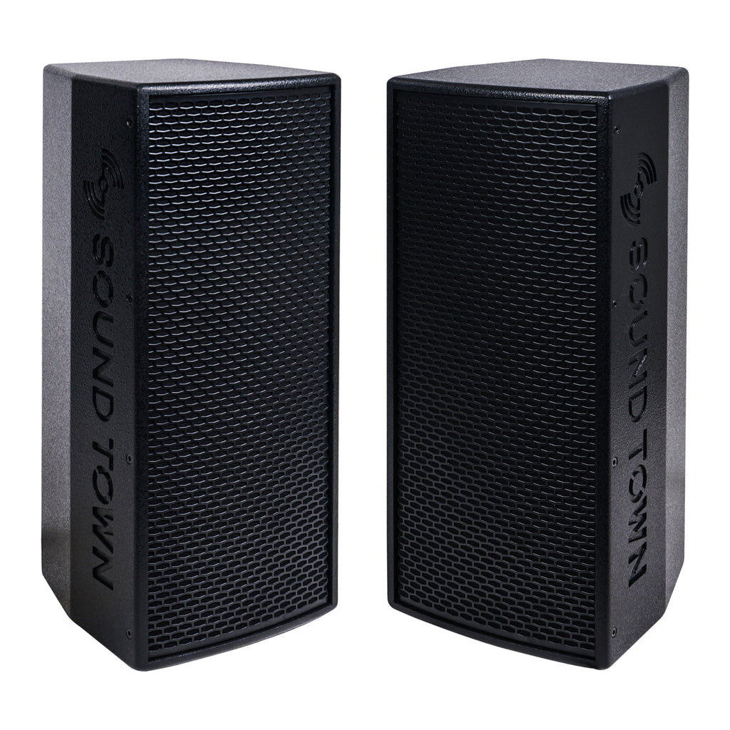 Sound Town KALE-208BPW-PAIR KALE Series 2-Pack Dual 8” 600W Powered DJ PA Speaker w/ Bluetooth, Titanium Compression Driver, 3-Channel Mixer, Black - 8 Ohms