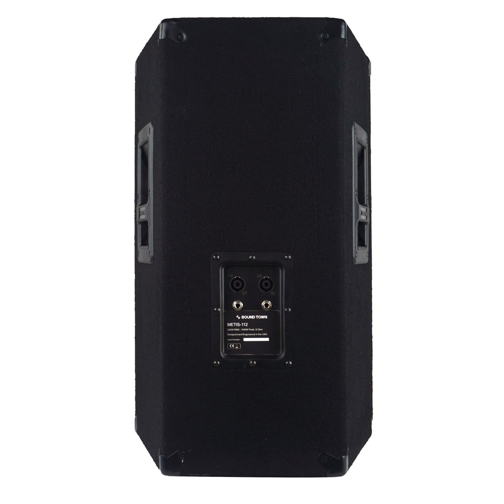 Sound Town METIS-112-R METIS Series 12" 600W 2-Way Full-range Passive DJ PA Pro Audio Speaker with Compression Driver for Live Sound, Karaoke, Bar, Church, Refurbished - Back Panel