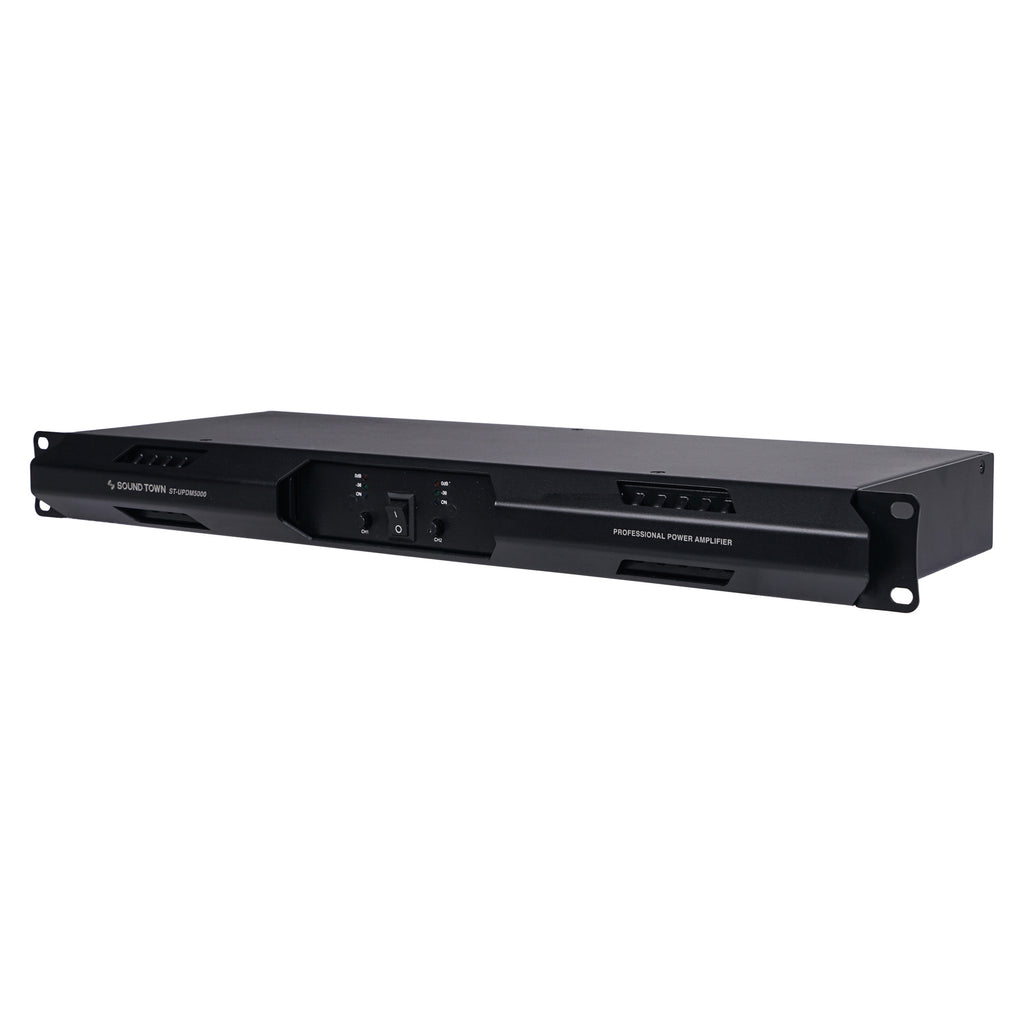 Sound Town METIS-112UPDM Class-D UPDM 5000W Peak Output, Ultra-Lightweight, DJ PA Pro Audio 2-Channel Power Amplifier, 2x 750W at 8-ohm - Left Panel