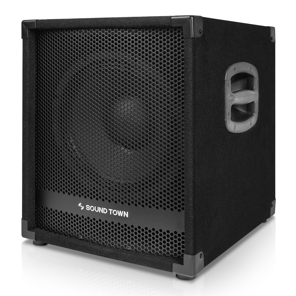 Sound Town METIS-12SPW METIS Series 1400 Watts 12” Powered PA DJ Subwoofer with 3” Voice Coil - Left Panel