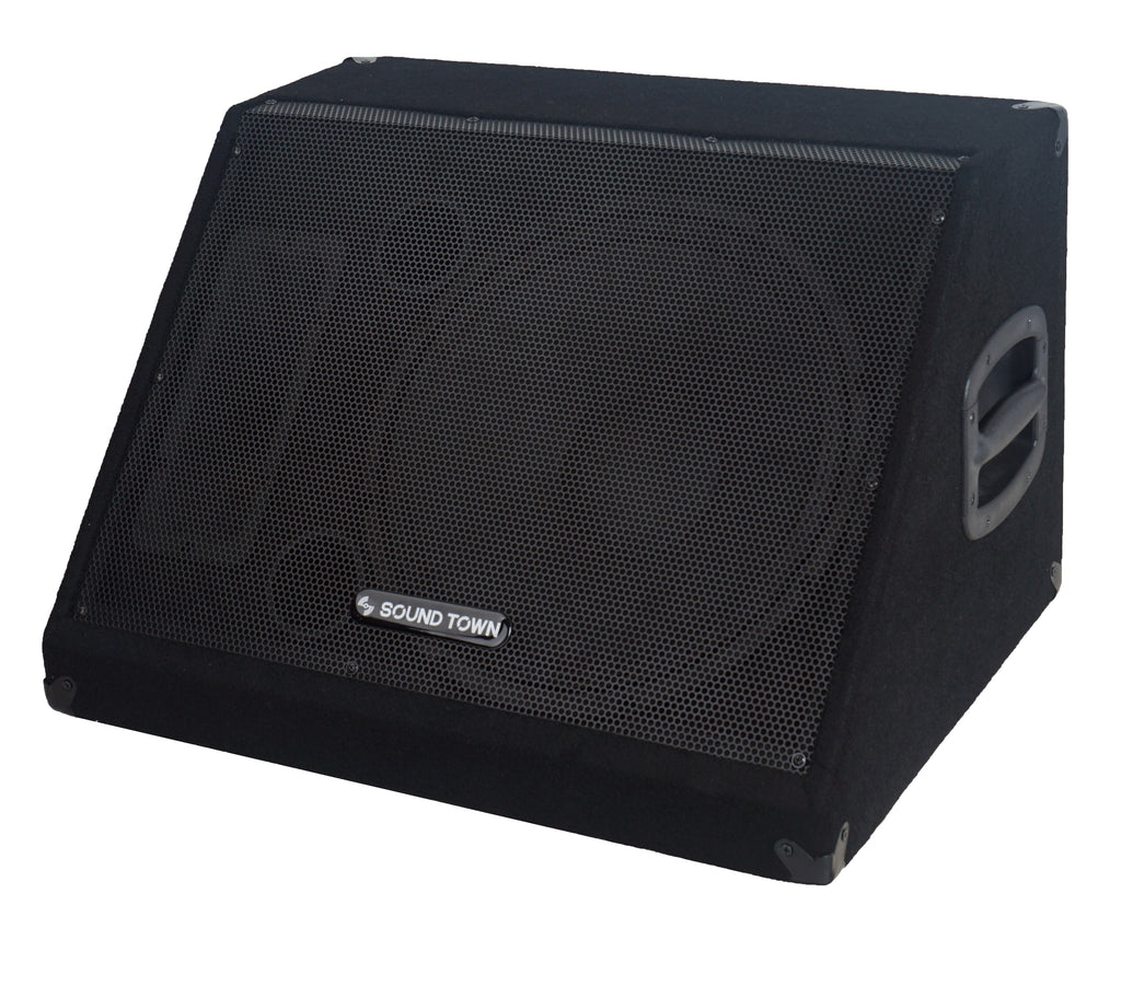 Sound Town METIS-15M-PAIR METIS Series 15” 600W Passive DJ PA Stage Floor Monitor Pro Audio Speaker w/ Compression Driver for Live Sound, Karaoke, Bar, Church - Left Panel