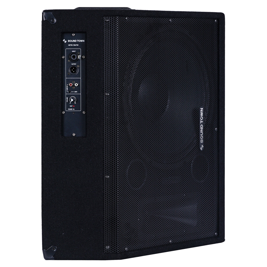 Sound Town METIS-15MPW-PAIR METIS Series 2-Pack 15" 600W Powered DJ PA Stage Floor Monitor Speakers with Compression Driver for Live Sound, Bar, Church - Inputs, Outputs, Connectors Panel