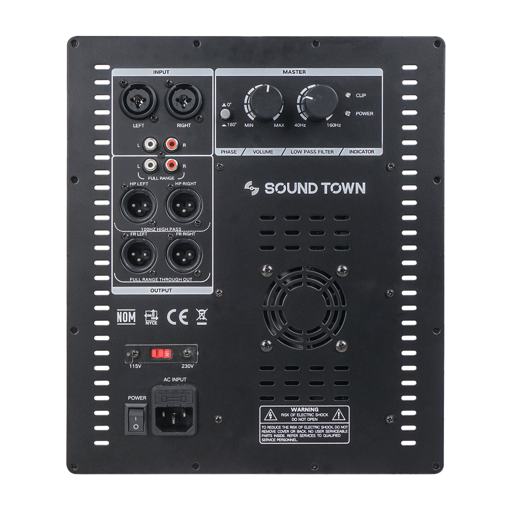 Sound Town METIS-15PWG-PAIR Pair of 15" 1800W Powered Subwoofers with Class-D Amplifiers, 4" Voice Coils, High-Pass Filters - Plate Amp Module