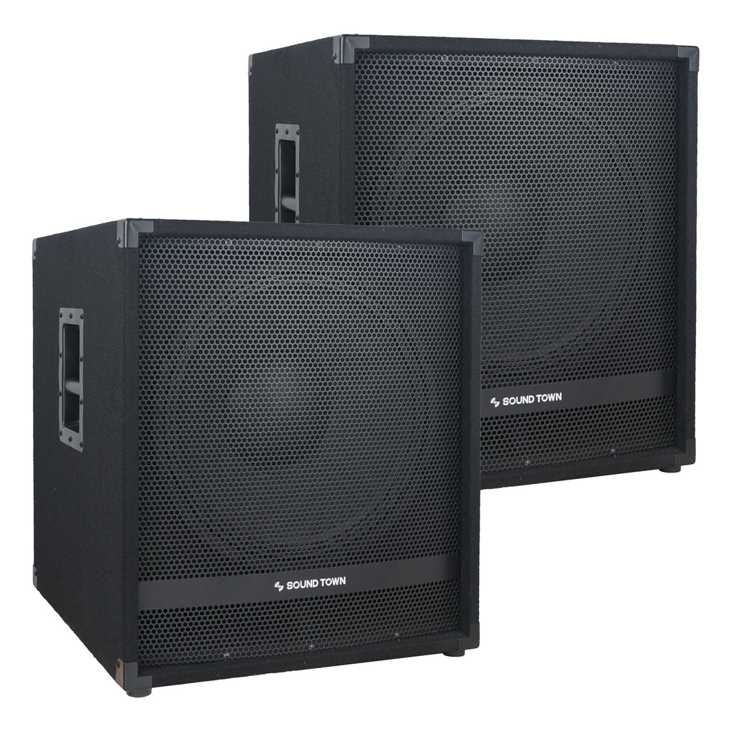 Sound Town METIS-15PWG-PAIR Pair of 15" 1800W Powered Subwoofers with Class-D Amplifiers, 4" Voice Coils, High-Pass Filters - Set
