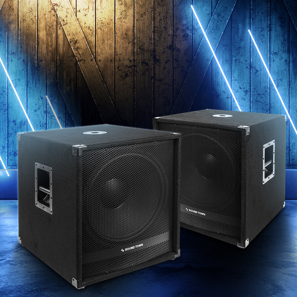Sound Town METIS-15SDPW-PAIR Pair of 15” 3600 Watts Powered PA DJ Subwoofers with Class-D Amplifier, 4-inch Voice Coil, for Live Events, Bars, Clubs, Restaurants, Heavy Bass