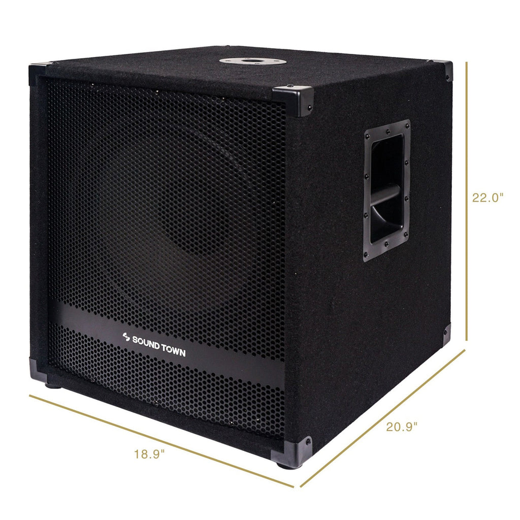 Sound Town METIS-15SDPW-R METIS Series 1800 Watts 15” Powered PA DJ Subwoofer with Class-D Amplifier, 4-inch Voice Coil, Refurbished - Dimensions and Size