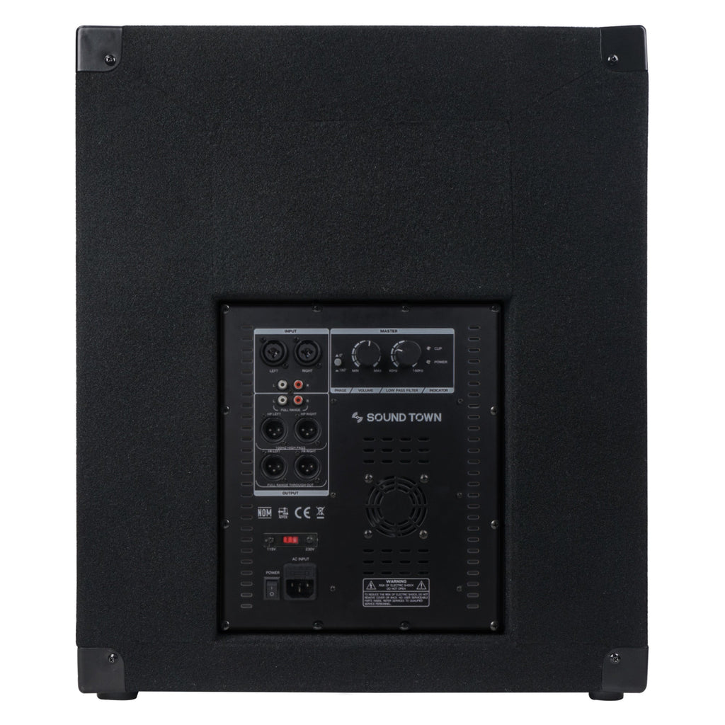 Sound Town METIS-18PWG METIS Series 2400 Watts 18" Powered Subwoofer with Class-D Amplifier, 4-inch Voice Coil, High-Pass Filter - Back Panel